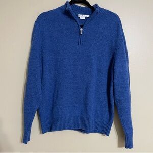 Enzo Mantovani 1/4 Zip 100% Wool Sweater Men's Large‎ Blue